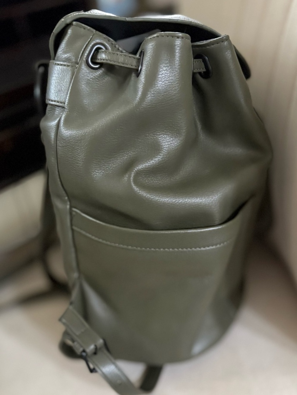 Olive Green Drawstring Backpack - Picture 5 of 9